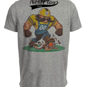 Pittsburgh Steelers vs. Cleveland Browns Retro Rivalry Football Mascot 1986 Artwork Heather Gray Sublimated T-Shirt
