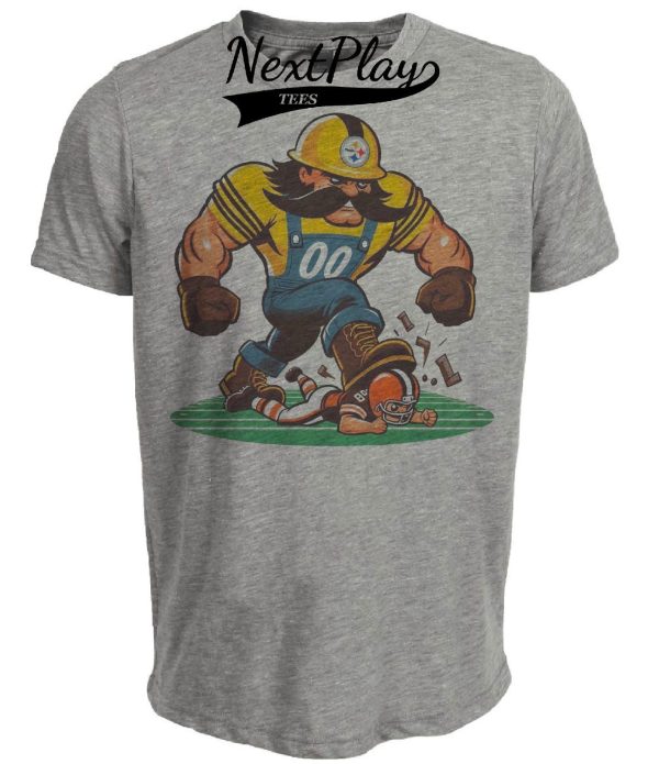 Pittsburgh Steelers vs. Cleveland Browns Retro Rivalry Football Mascot 1986 Artwork Heather Gray Sublimated T-Shirt