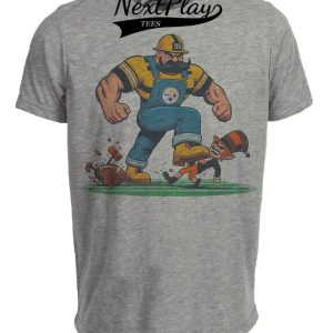 Pittsburgh Steelers vs. Cleveland Browns Retro Rivalry Football Mascot 1985 Artwork Heather Gray Sublimated T-Shirt