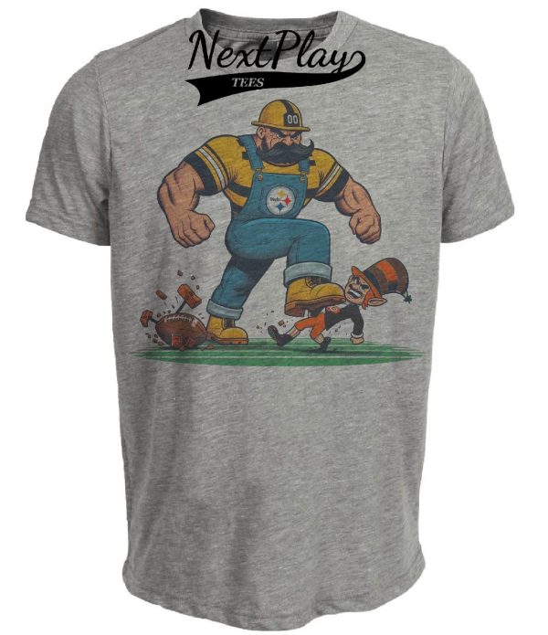 Pittsburgh Steelers vs. Cleveland Browns Retro Rivalry Football Mascot 1985 Artwork Heather Gray Sublimated T-Shirt