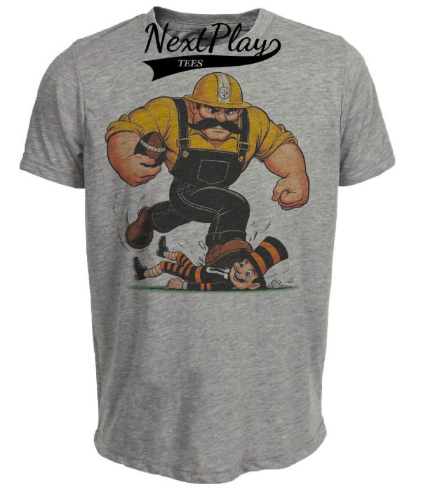 Pittsburgh Steelers vs. Cleveland Browns Retro Rivalry Football Mascot 1990 Artwork Heather Gray Sublimated T-Shirt