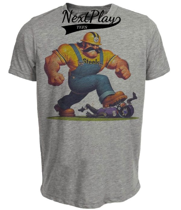Pittsburgh Steelers vs. Baltimore Ravens Retro Rivalry Football Mascot Artwork Heather Gray Sublimated T-Shirt