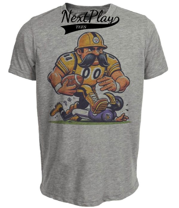 Pittsburgh Steelers vs. Baltimore Ravens Retro Rivalry Football Steely McBeam Artwork Heather Gray Sublimated T-Shirt