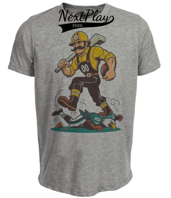Pittsburgh Steelers vs. Philadelphia Eagles Retro Rivalry Steely McBeam Football 1988 Artwork Heather Gray Sublimated T-Shirt