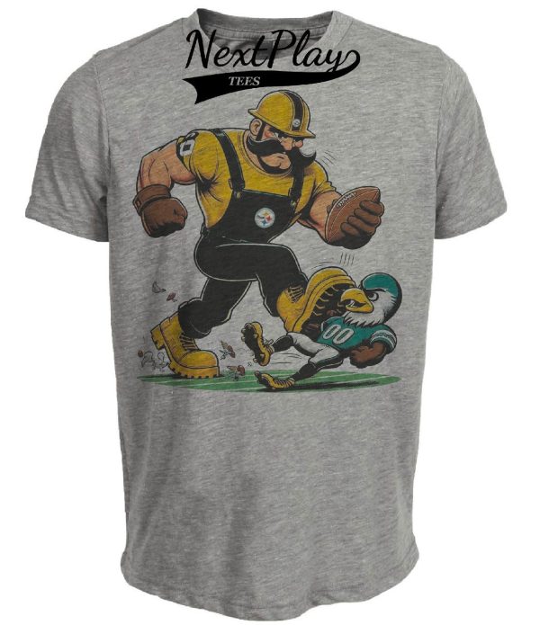 Pittsburgh Steelers vs. Philadelphia Eagles Retro Rivalry Steely McBeam Football 1986 Artwork Heather Gray Sublimated T-Shirt