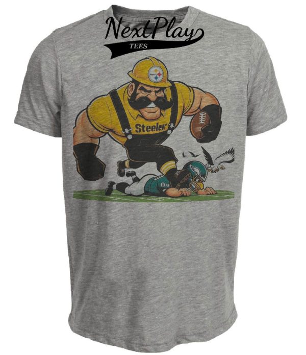 Pittsburgh Steelers vs. Philadelphia Eagles Retro Rivalry Steely McBeam Football 1989 Artwork Heather Gray Sublimated T-Shirt