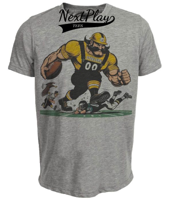Pittsburgh Steelers vs. Philadelphia Eagles Retro Rivalry Steely McBeam Football 1991 Artwork Heather Gray Sublimated T-Shirt