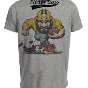 Pittsburgh Steelers vs. Cincinnati Bengals Retro Rivalry Football Steely McBeam Mascot 1985 Artwork Heather Gray Sublimated T-Shirt