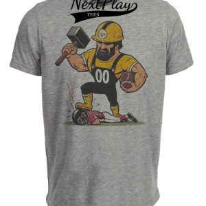 Pittsburgh Steelers vs. Atlanta Falcons Retro Rivalry Football Steely McBeam Mascot 1986 Artwork Heather Gray Sublimated T-Shirt