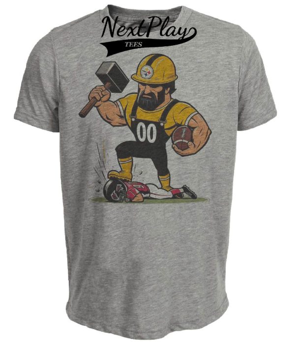 Pittsburgh Steelers vs. Atlanta Falcons Retro Rivalry Football Steely McBeam Mascot 1986 Artwork Heather Gray Sublimated T-Shirt