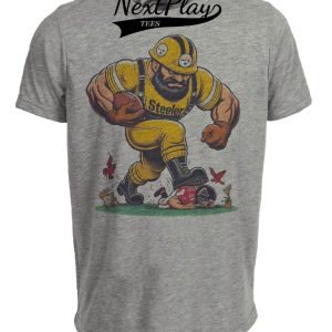 Pittsburgh Steelers vs. Atlanta Falcons Retro Rivalry Football Steely McBeam Mascot 1985 Artwork Heather Gray Sublimated T-Shirt