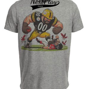 Pittsburgh Steelers vs. Atlanta Falcons Retro Rivalry Football Steely McBeam Mascot 1991 Artwork Heather Gray Sublimated T-Shirt