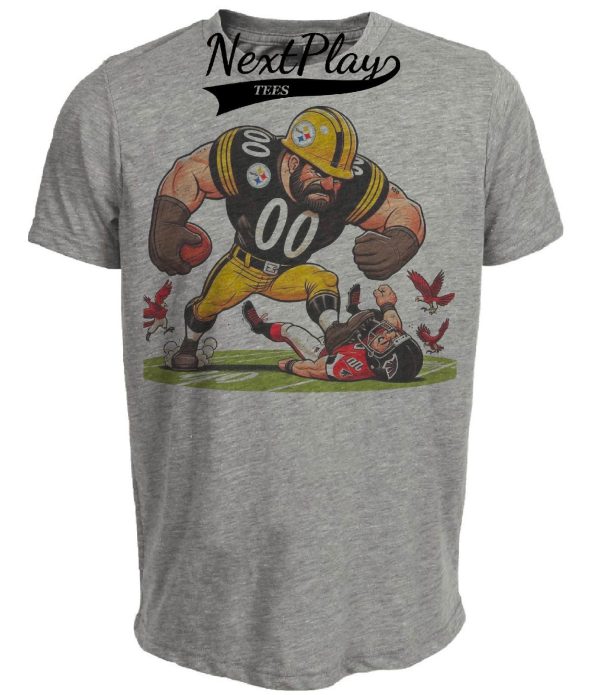 Pittsburgh Steelers vs. Atlanta Falcons Retro Rivalry Football Steely McBeam Mascot 1991 Artwork Heather Gray Sublimated T-Shirt