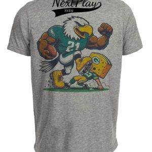 Philadelphia Eagles vs. Green Bay Packers Retro Rivalry Football Mascot 1987 Artwork Heather Gray Sublimated T-Shirt