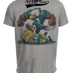 Philadelphia Eagles vs. Green Bay Packers Retro Rivalry Football Mascot 1989 Artwork Heather Gray Sublimated T-Shirt