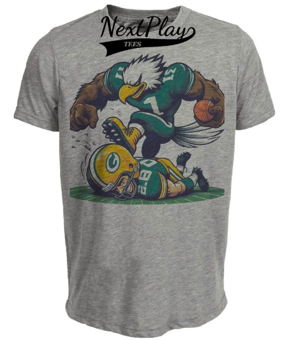 Philadelphia Eagles vs. Green Bay Packers Retro Rivalry Football Mascot 1989 Artwork Heather Gray Sublimated T-Shirt