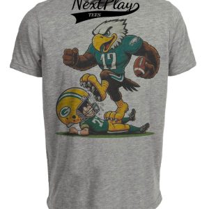 Philadelphia Eagles vs. Green Bay Packers Retro Rivalry Football Mascot 1991 Artwork Heather Gray Sublimated T-Shirt