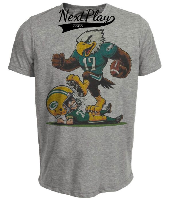 Philadelphia Eagles vs. Green Bay Packers Retro Rivalry Football Mascot 1991 Artwork Heather Gray Sublimated T-Shirt