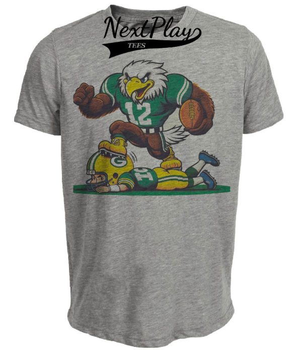 Philadelphia Eagles vs. Green Bay Packers Retro Rivalry Football Mascot 1985 Artwork Heather Gray Sublimated T-Shirt