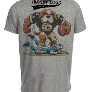 New Orleans Saints vs. Carolina Panthers Retro Rivalry Football Mascot Artwork Heather Gray Sublimated T-Shirt