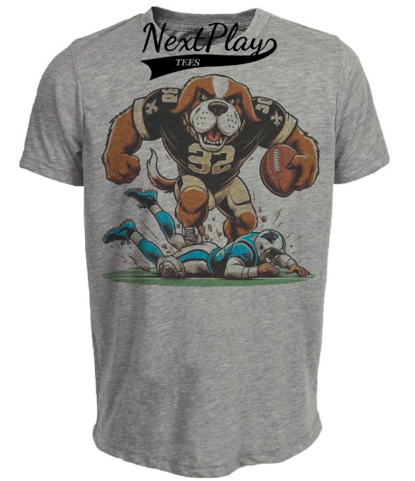 New Orleans Saints vs. Carolina Panthers Retro Rivalry Football Mascot Artwork Heather Gray Sublimated T-Shirt