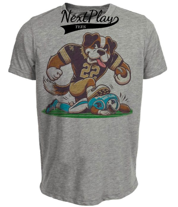 New Orleans Saints vs. Carolina Panthers Retro Rivalry Football Gumbo Mascot Artwork Heather Gray Sublimated T-Shirt