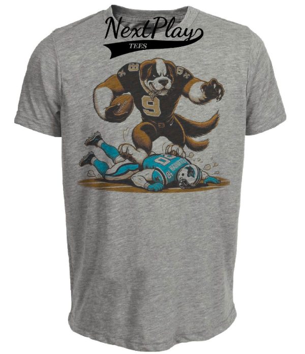 New Orleans Saints vs. Carolina Panthers Retro Rivalry Football Gumbo Artwork Heather Gray Sublimated T-Shirt