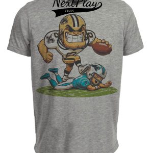 New Orleans Saints vs. Carolina Panthers Retro Rivalry Football Sir Saint Mascot Artwork Heather Gray Sublimated T-Shirt