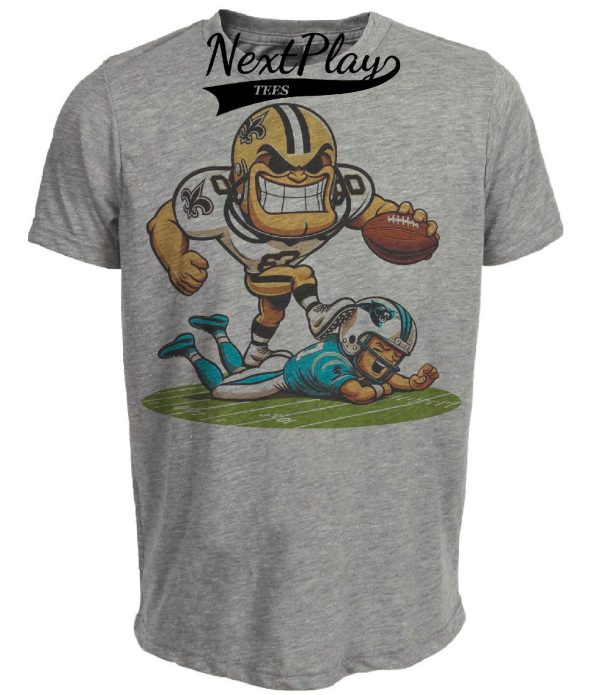 New Orleans Saints vs. Carolina Panthers Retro Rivalry Football Sir Saint Mascot Artwork Heather Gray Sublimated T-Shirt