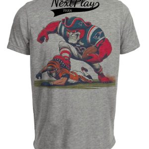 New England Patriots vs. Cincinnati Bengals Retro Rivalry Football 1985 Mascot Artwork Heather Gray Sublimated T-Shirt