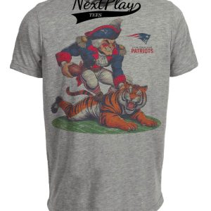 New England Patriots vs. Cincinnati Bengals Retro Rivalry Football 1991 Mascot Artwork Heather Gray Sublimated T-Shirt