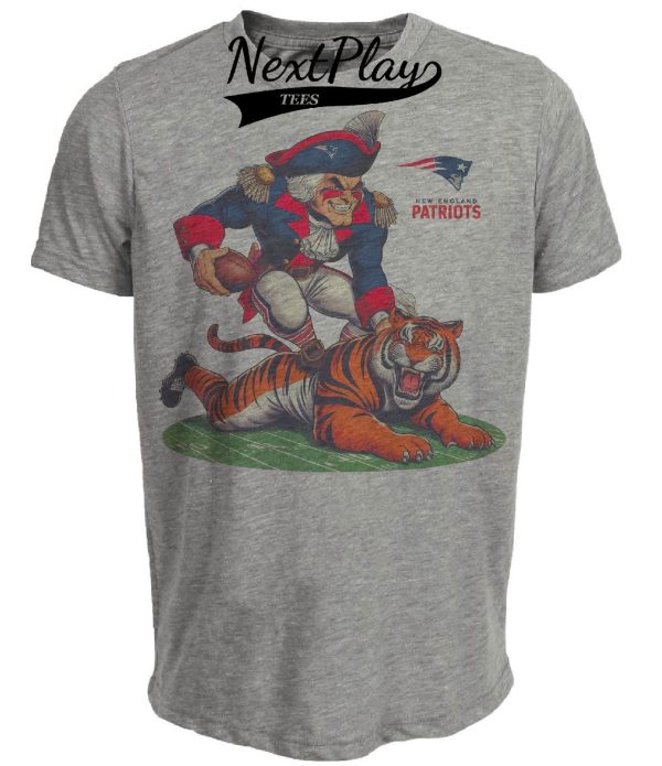 New England Patriots vs. Cincinnati Bengals Retro Rivalry Football 1991 Mascot Artwork Heather Gray Sublimated T-Shirt