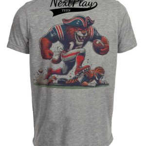 New England Patriots vs. Cincinnati Bengals Retro Rivalry Football 1984 Mascot Artwork Heather Gray Sublimated T-Shirt
