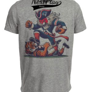 New England Patriots vs. Cincinnati Bengals Retro Rivalry Football 1983 Mascot Artwork Heather Gray Sublimated T-Shirt