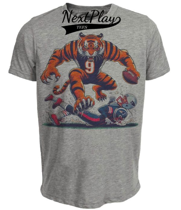Cincinnati Bengals vs. New England Patriots Retro Rivalry Football 1983 Artwork Heather Gray Sublimated T-Shirt