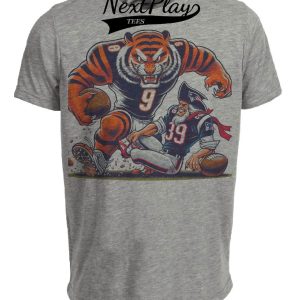 Cincinnati Bengals vs. New England Patriots Retro Rivalry Football 1984 Artwork Heather Gray Sublimated T-Shirt