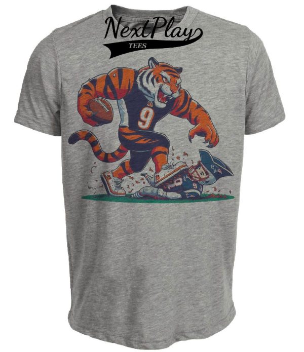 Cincinnati Bengals vs. New England Patriots Retro Rivalry Football 1987 Artwork Heather Gray Sublimated T-Shirt