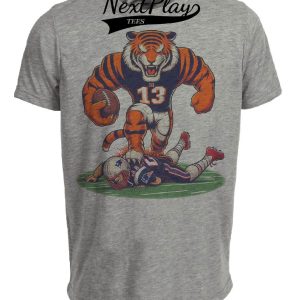 Cincinnati Bengals vs. New England Patriots Retro Rivalry Football 1988 Artwork Heather Gray Sublimated T-Shirt