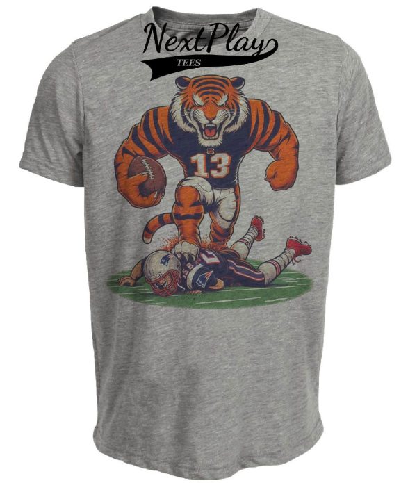 Cincinnati Bengals vs. New England Patriots Retro Rivalry Football 1988 Artwork Heather Gray Sublimated T-Shirt