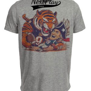 Cincinnati Bengals vs. New England Patriots Retro Rivalry Football Artwork Heather Gray Sublimated T-Shirt