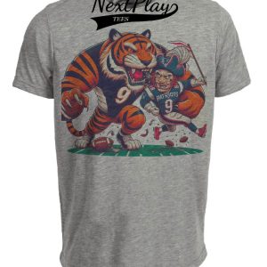 Cincinnati Bengals vs. New England Patriots Retro Rivalry Who Dey Mascot Football Artwork Heather Gray Sublimated T-Shirt