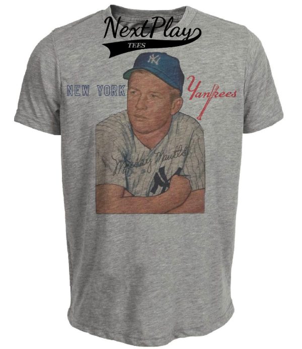 New York Yankees Retro Mickey Mantle Baseball 1954 Artwork Heather Gray Sublimated T-Shirt