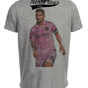 Inter Miami C. F. Retro Lionel Messi Soccer Artwork Heather Gray Sublimated T-Shirt