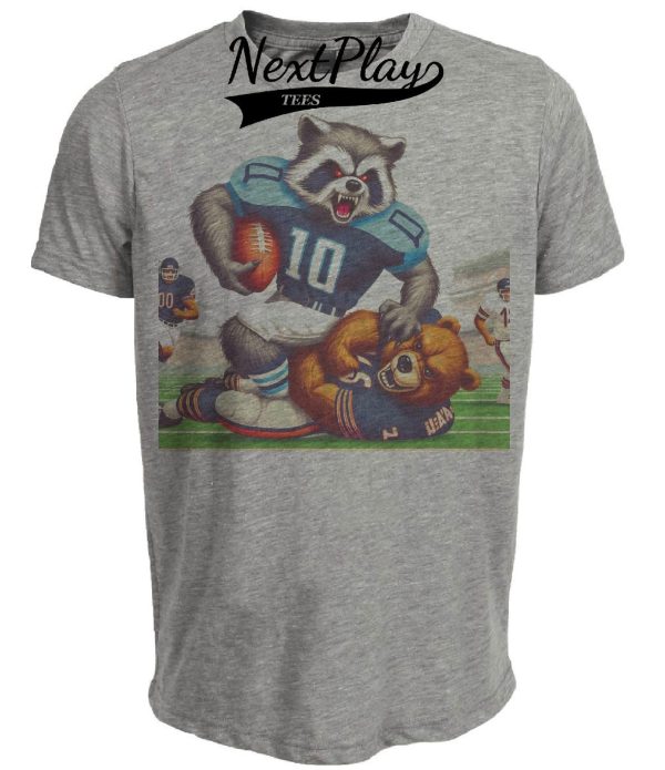 Tennessee Titans vs. Chicago Bears Retro Rivalry Football T-Rac The Stiff Arm Artwork Heather Gray Sublimated T-Shirt