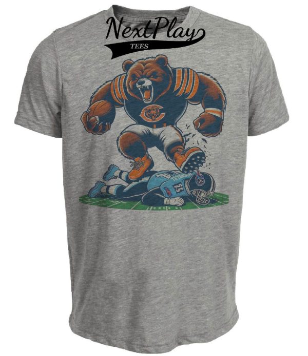 Chicago Bears vs. Tennessee Titans Retro Rivalry Football Staley Da Bear Stomping Artwork Heather Gray Sublimated T-Shirt
