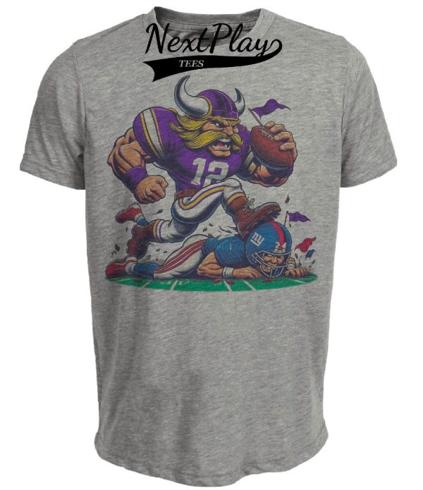 Minnesota Vikings vs. New York Giants Retro Rivalry Football Mascot Artwork Heather Gray Sublimated T-Shirt