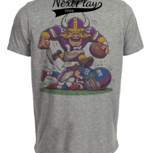 Minnesota Vikings vs. New York Giants Retro Rivalry Football Viktor Mascot Artwork Heather Gray Sublimated T-Shirt