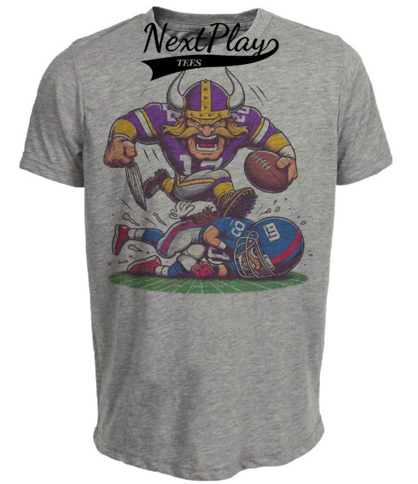 Minnesota Vikings vs. New York Giants Retro Rivalry Football Viktor Mascot Artwork Heather Gray Sublimated T-Shirt