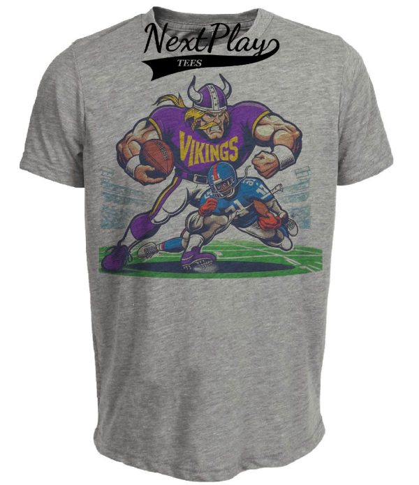 Minnesota Vikings vs. New York Giants Retro Rivalry Football Victory Viktor Mascot Artwork Heather Gray Sublimated T-Shirt