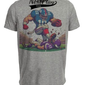 New York Giants vs. Minnesota Vikings Retro Rivalry Football Crushing Artwork Heather Gray Sublimated T-Shirt